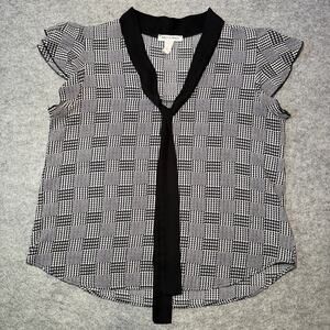 Miley + Molly Women's Sleeveless Blouse L Black White Patterned